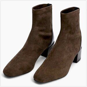C. Paravano Chelsea Brown Soft Faux Suede Slip On Ankle Booties Boots NEW NIB 37